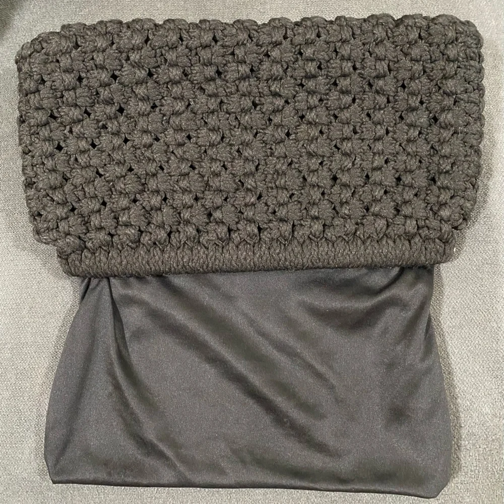 Vintage Black Crochet Clutch Purse Handbag Bobble Popcorn Stitch